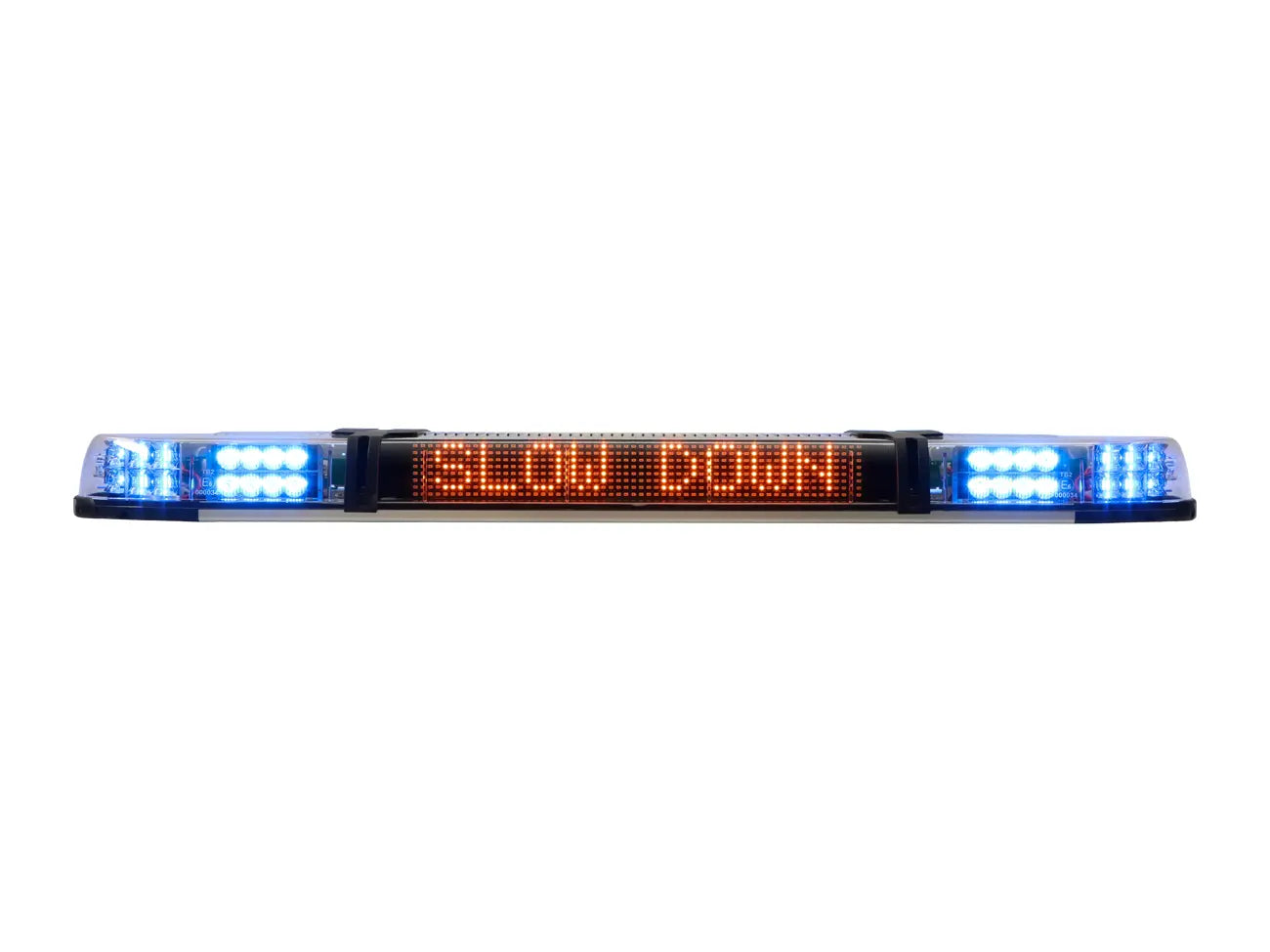 Xpert Lightbar with blue LEDs and 'SLOW DOWN' message sign