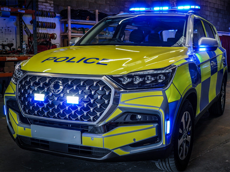 Lightbar and directional warning lights for UK police car