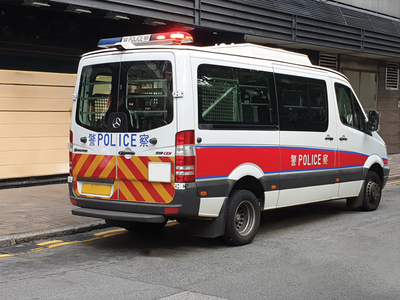 Police van with blue and red lightbar