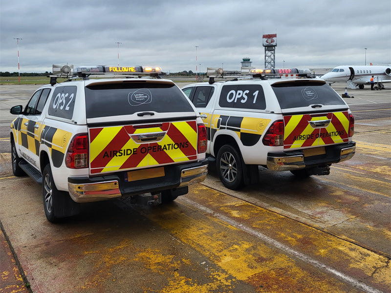 Airside operations vehicles with Lightbar and message sign