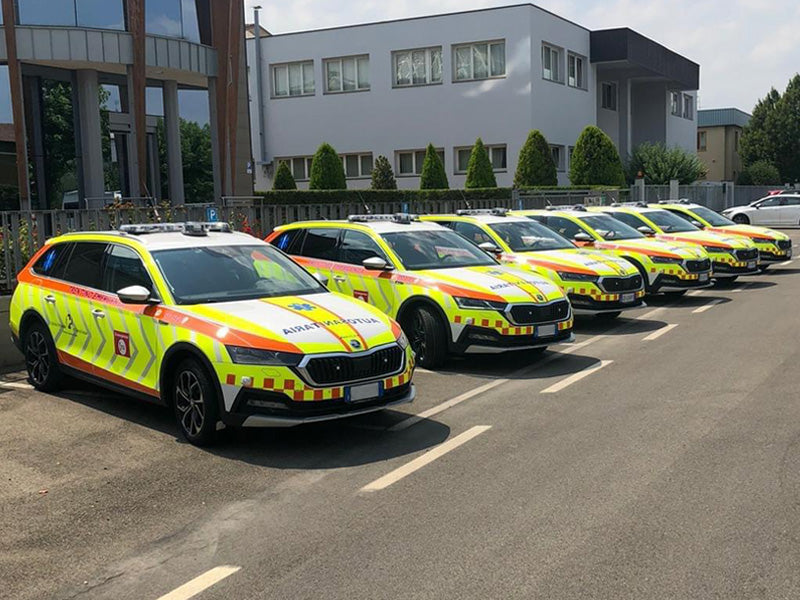 Ambulance saloon cars with lightbars and search lights