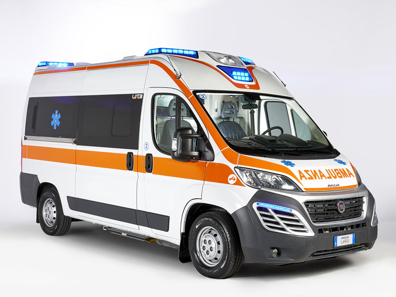 Ambulance with R65 blue integrated warning lights