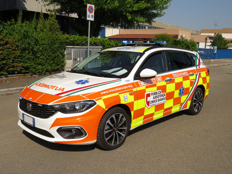 emergency unit with blue lightbar