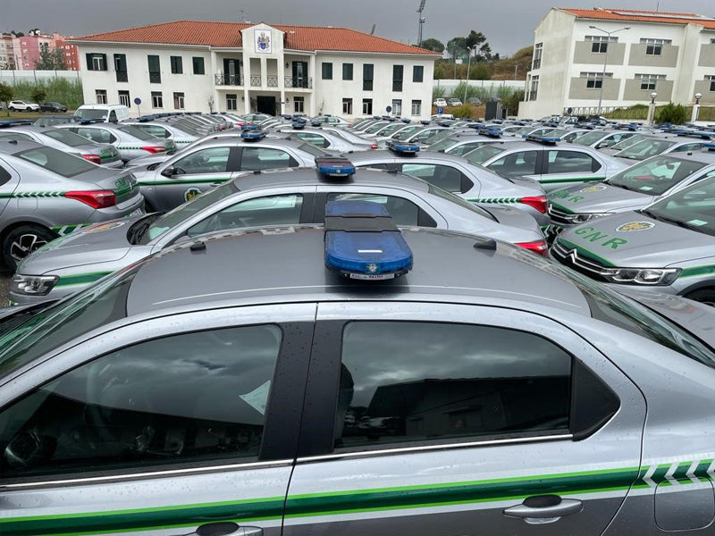 Police fleet with blue lightbars