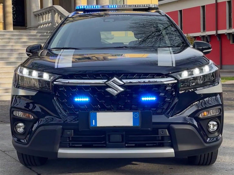 Blue lightbar and lights on police saloon