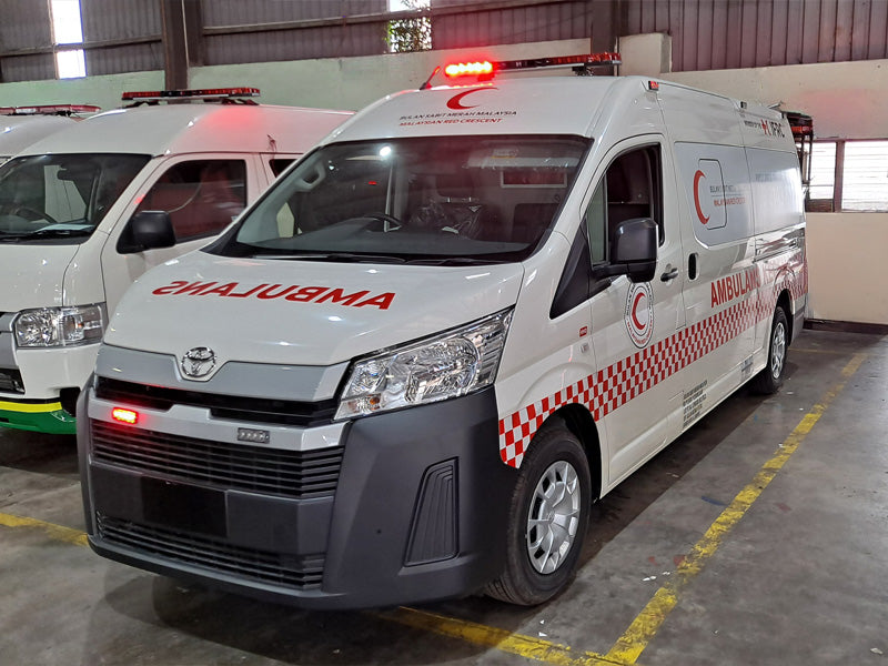 Ambulances with red Haztec lightbars and speaker